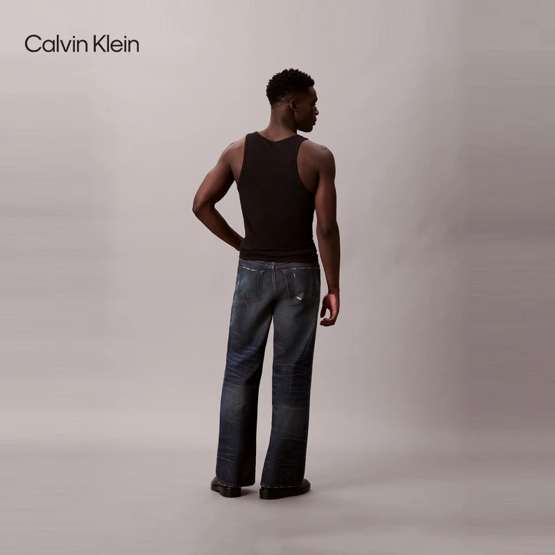 CK Jeans25秋季新款男士美式复古潮流磨破纯棉阔腿牛仔裤