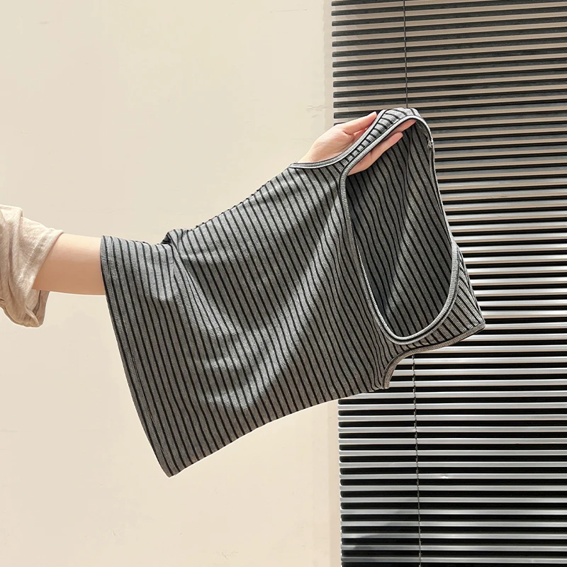 复古辣妹性感条纹宽肩带方领背心吊带女夏季外穿紧身显瘦上衣