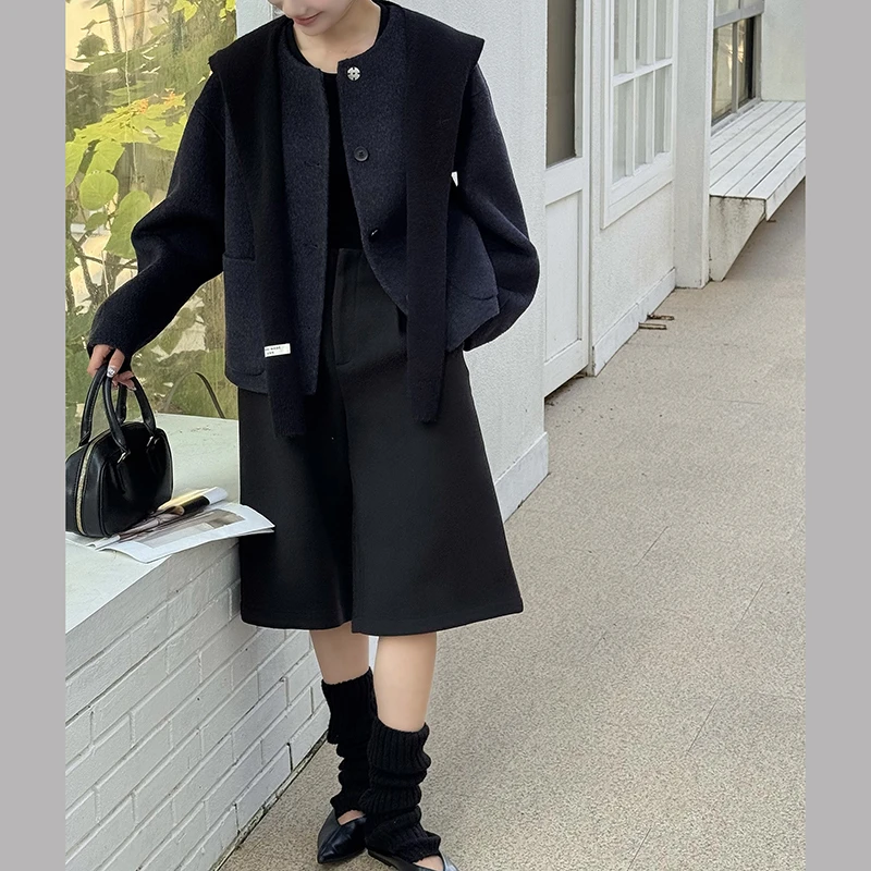 时尚小香风圆领单排扣毛呢外套女5180-5680