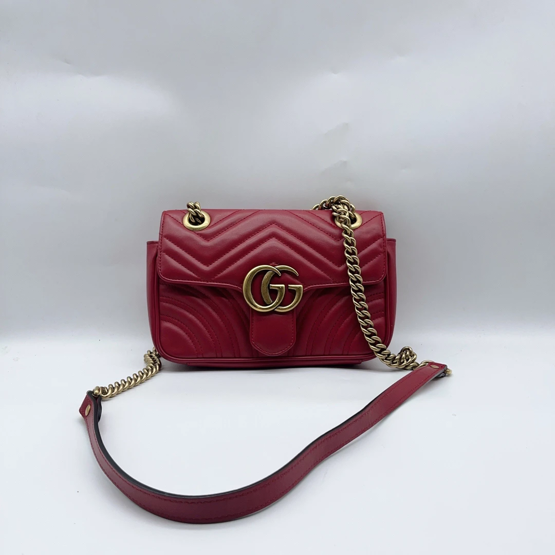 95新 GUCCI/古驰 红色马蒙22 链条包1460 2937