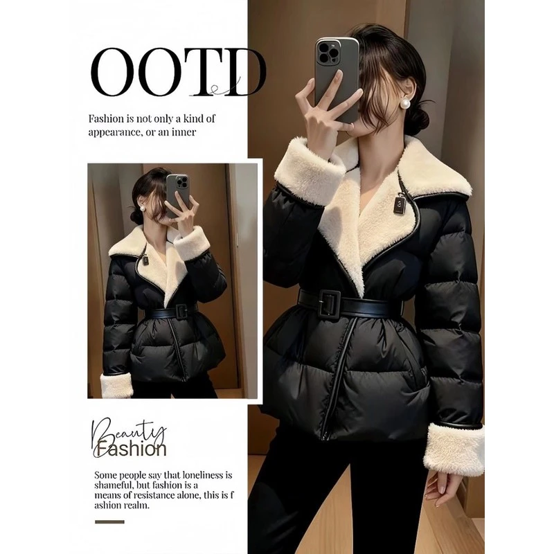 法式轻熟风翻领小众棉服女冬季新款设计感皮毛一体面包服外套