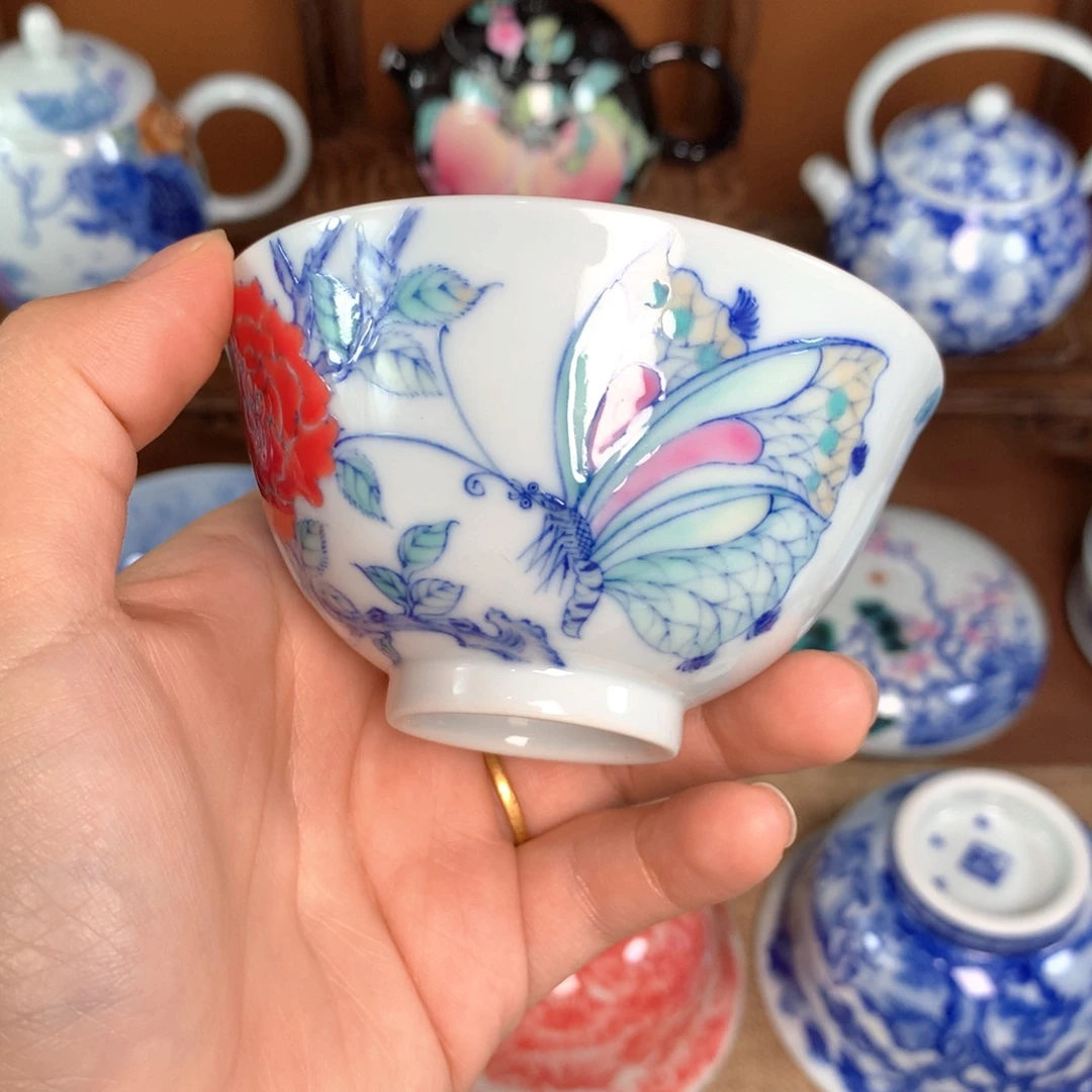 手工手绘青花斗彩主人杯