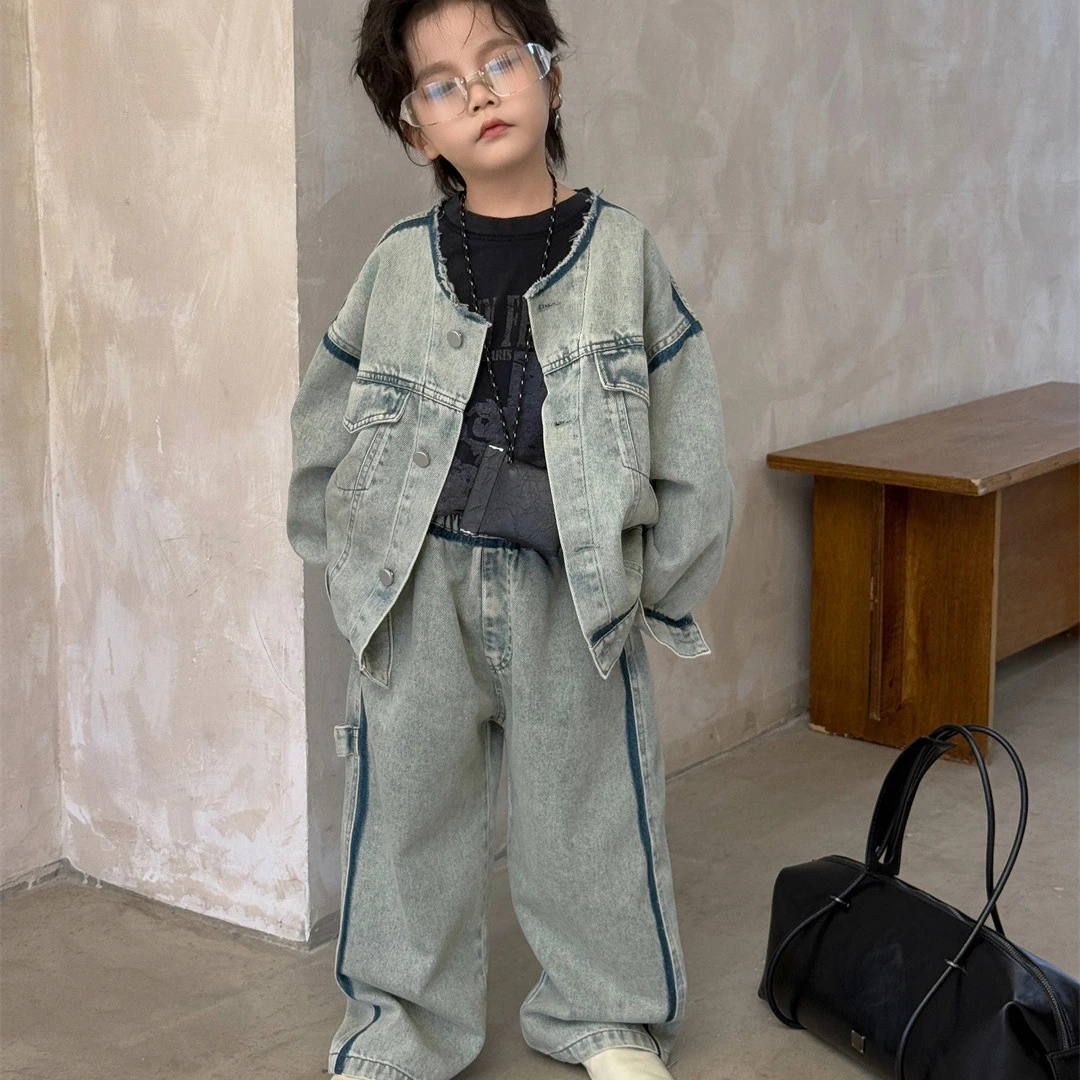 2025春季男童男孩时尚复古美式新款两件套儿童长裤洋气潮