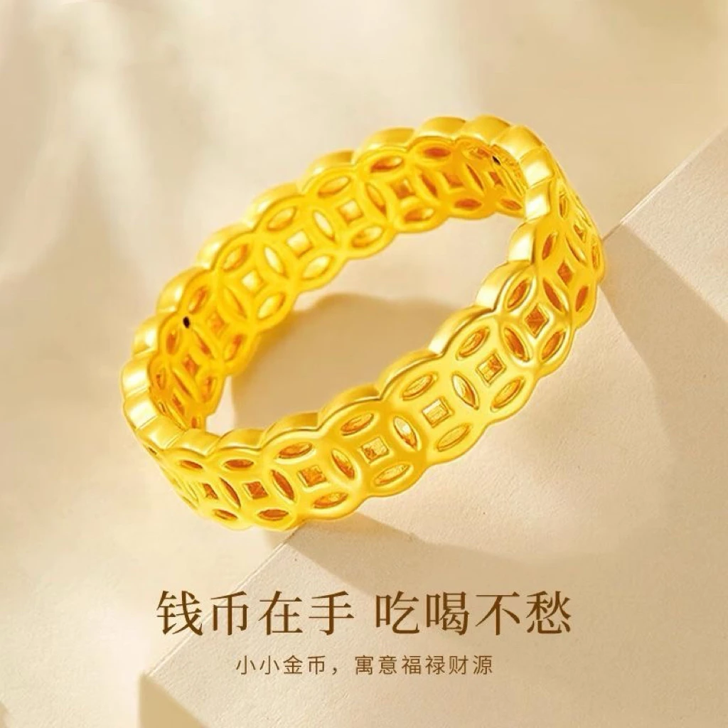 足银戒指 纯银999钱币素圈戒指女轻奢百搭时尚生日礼物送爱人百搭