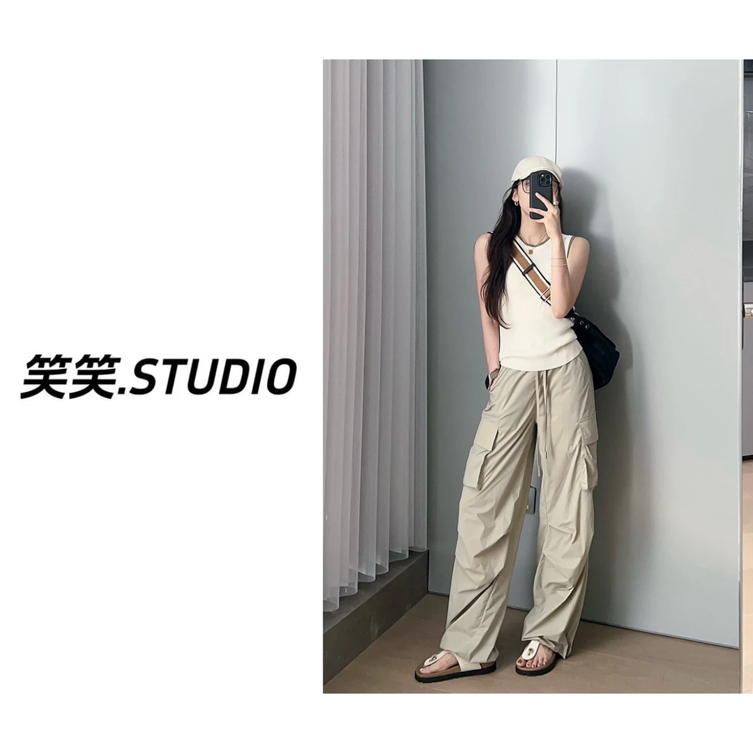 笑笑-【山系伞兵裤】2025春季新款高腰显瘦运动休闲降落伞工装裤
