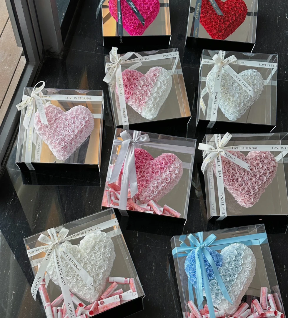 香皂花永生花爱心亚克力礼盒情人节告白生日礼物