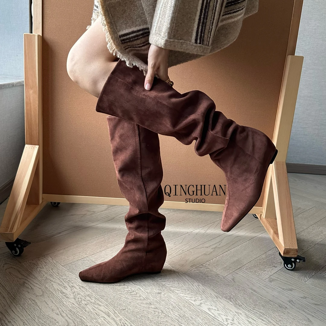 【清欢3店】面料版堆堆靴超显瘦藏肉显腿直 | 净版极简内增高|4.5cm