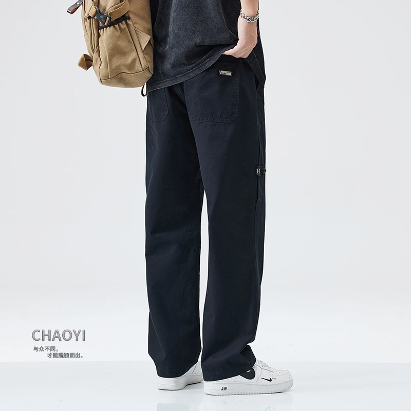 日系纯棉休闲裤子男士夏季新款休闲百搭工装长裤高端宽松直筒裤子