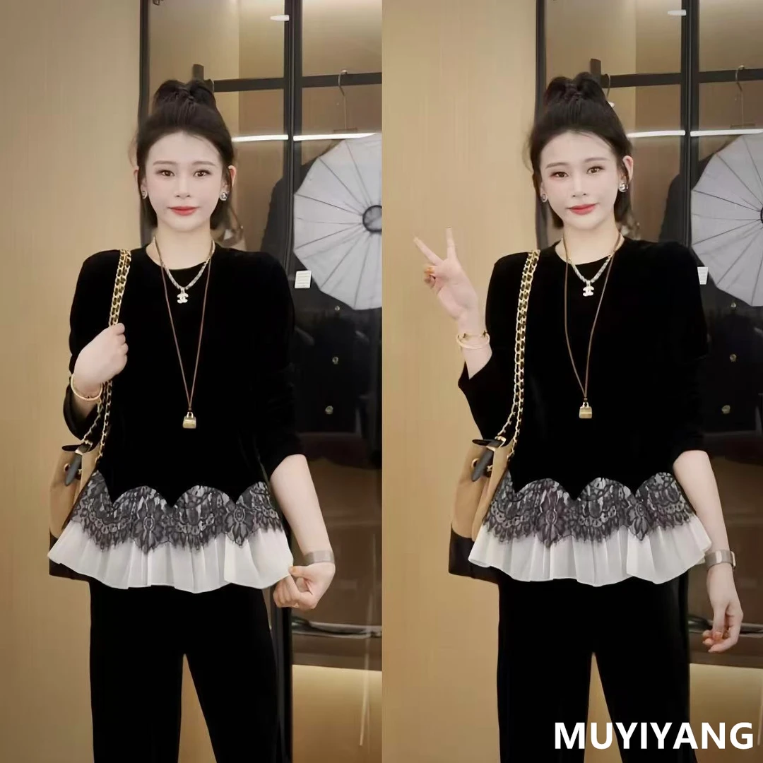 【琉璃】独特设计感下摆拼接蕾丝花边高定小衫 衣长60 25-392#