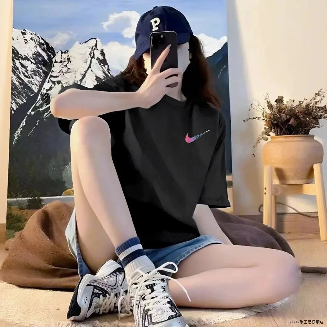 奥特莱斯正货夏日热款纯棉落袖图案随性松弛感ins风款式女士短袖T