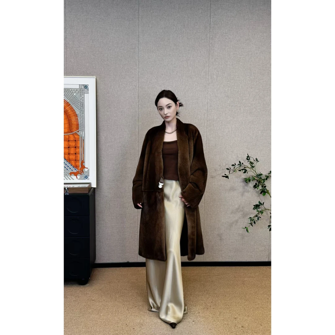 【CHENSMCHEN×JCSO】进口咖啡水貂女长款外套CySP9160NL