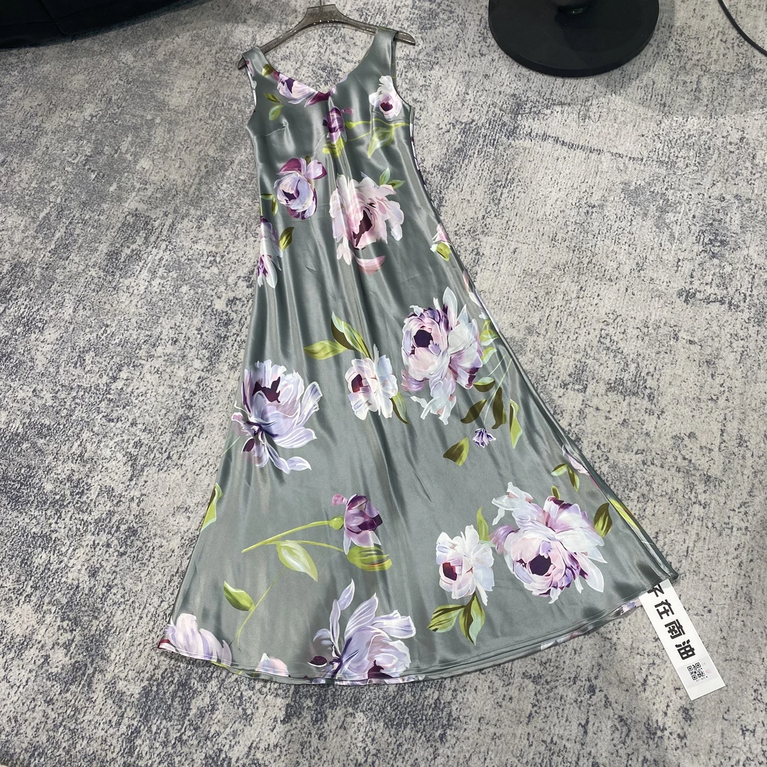 【燕子在南油】裙长130cm夏季新款清新黑白印花背心连衣裙4027