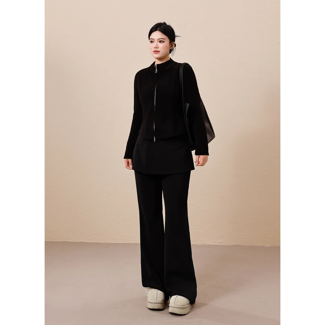 【小蛮腰】蛋妹大码女装微胖mm冬百搭修身拉链针织衫卫衣DM35489