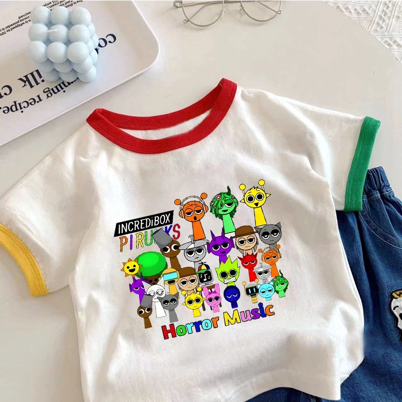 节奏Sprunki盒子儿童短袖新款音乐上衣100纯棉2025夏季男女童半袖