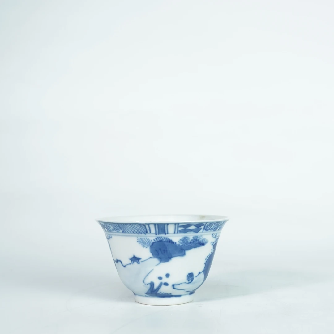 LXZ251214027【十竹斋】清道光山水高士人物青花撇口杯