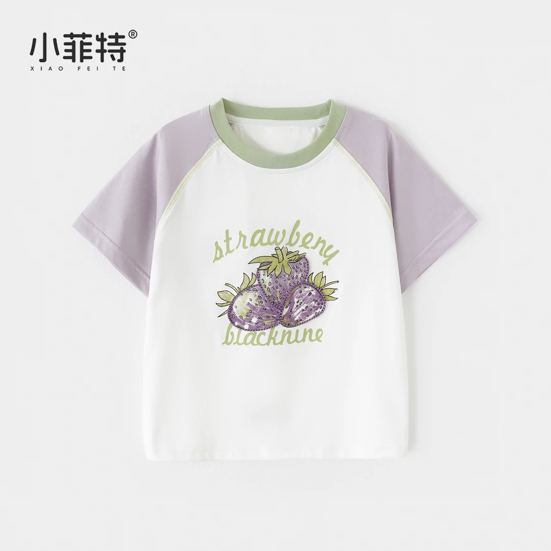【姗姗】小菲特夏季女童草莓印花插肩袖休闲薄款短袖t恤HAYX50903