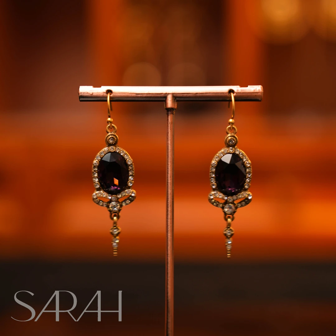 铜合金合成锆石耳饰 DearLisa.精工系列 复古紫色吊坠宫廷风耳钩