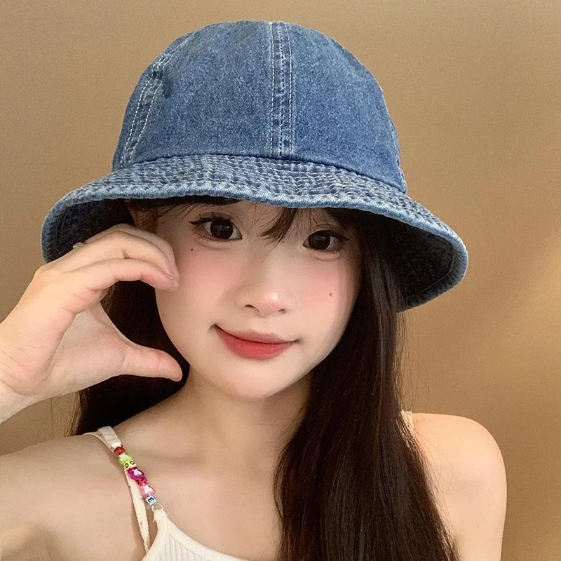 牛仔渔夫帽女春夏季日系大头围遮阳防晒盆帽百搭显脸小水桶帽子潮