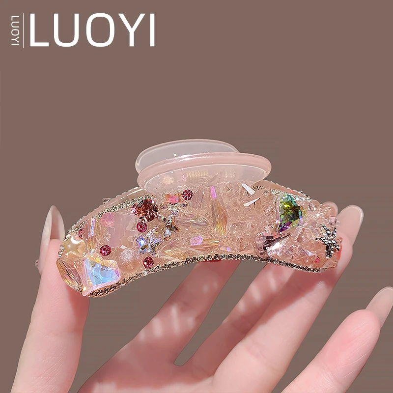 约8.5厘米新款韩系闪粉镶钻水晶爱心抓夹后脑勺盘发鲨鱼夹头饰