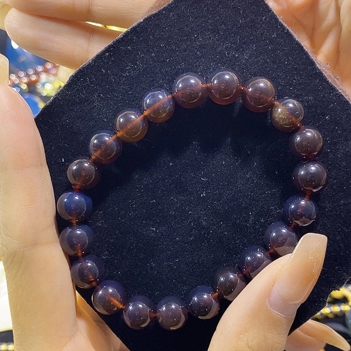 琥珀未镶嵌珠宝奇石紫罗兰手串9