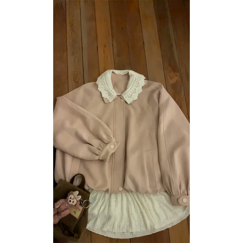 韩系镂空花边领长袖外套女秋季新款甜美系通勤显瘦休闲减龄上衣潮