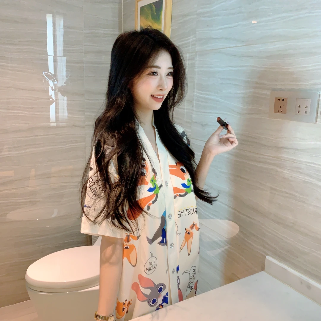 带胸垫螺纹冰丝睡衣女款2025新款短袖短裤长裤三件套装家居服外穿