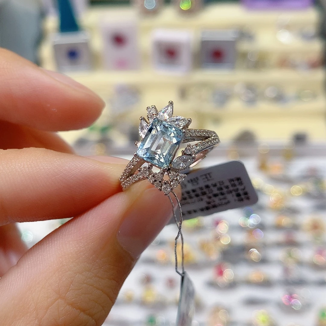 戒指海蓝宝石银S925镶嵌