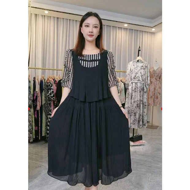 L532格子修身名媛2025年春夏新款时尚收腰显瘦气质优雅宽松连衣裙