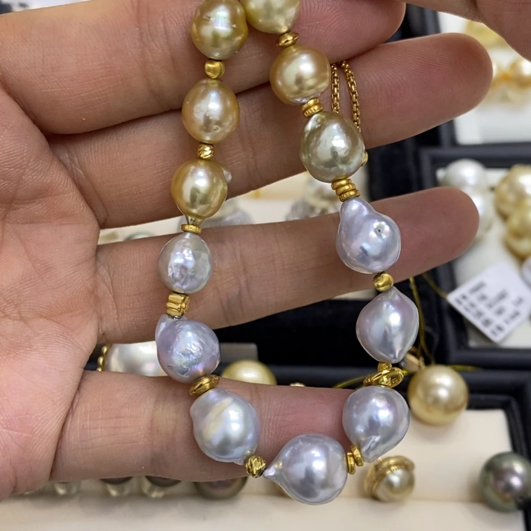 银S925镀金镶嵌手链海水珍珠