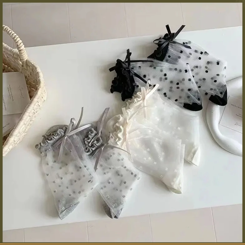 夏季日系木耳边袜玻璃WSZZ丝薄款透明中筒女袜少女甜美蝴蝶【聚选】