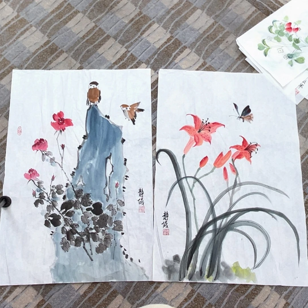 国画蔡老师四尺三开两张hui
