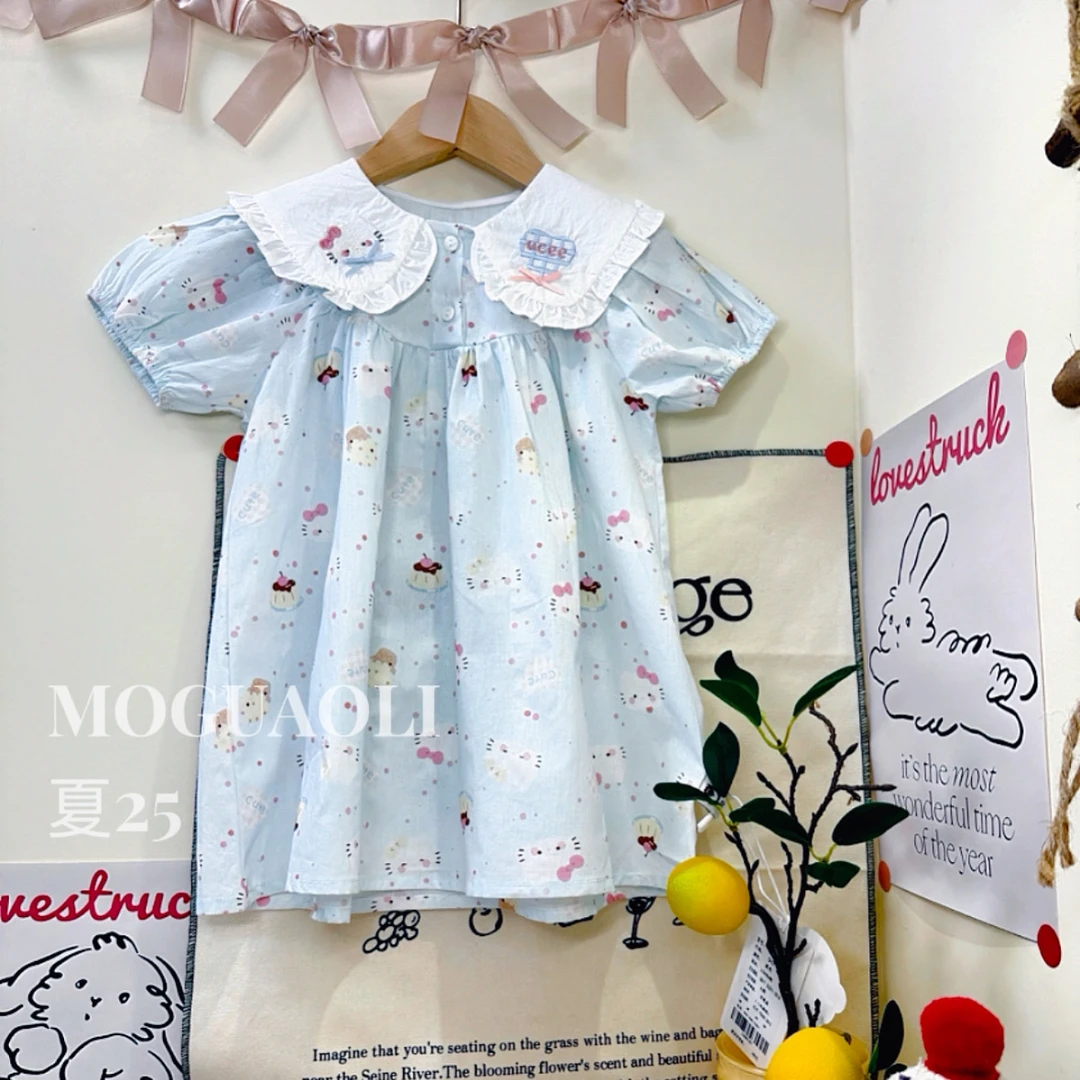 【蘑菇奥力】棉氧夏款女童韩系短袖Kitty连衣裙~