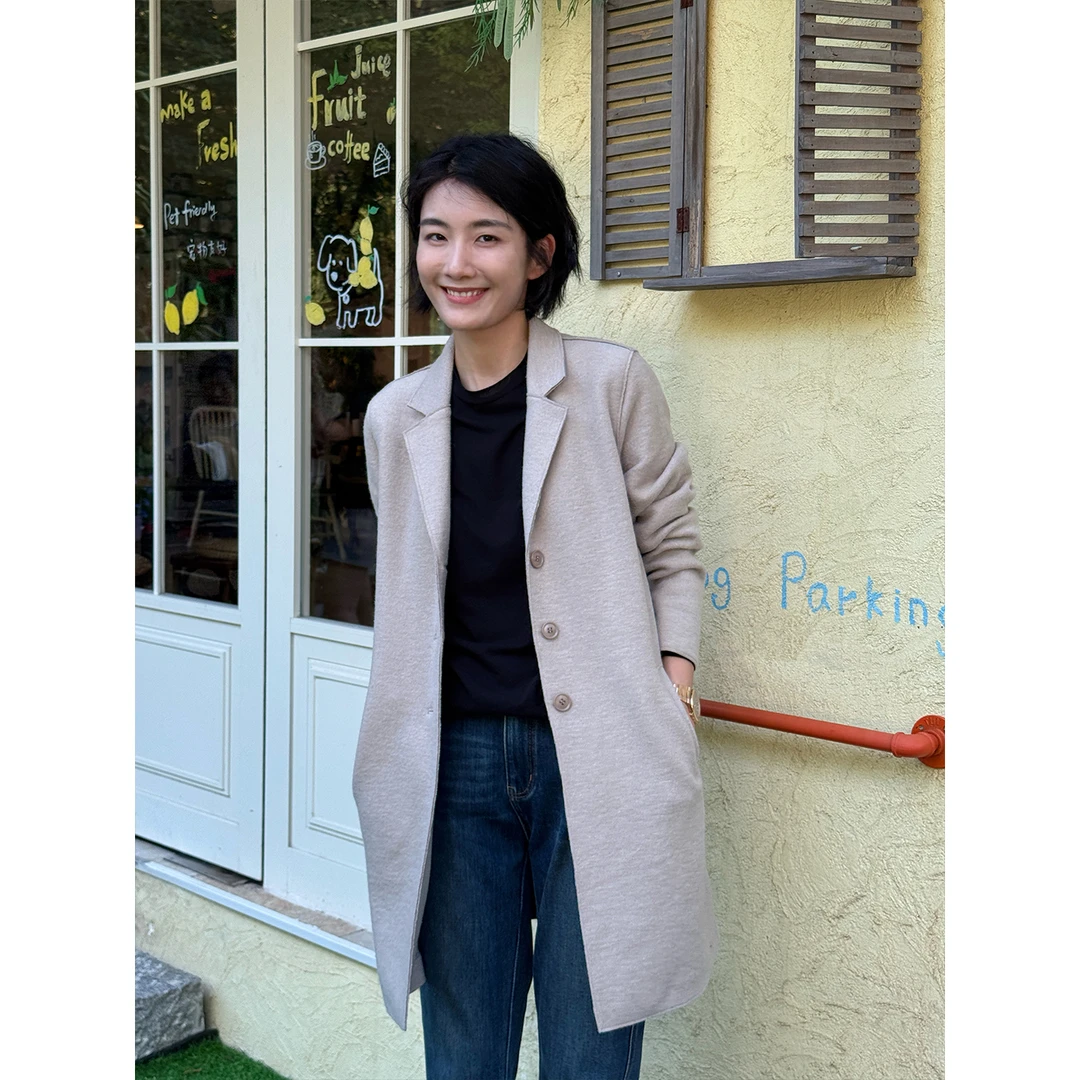 LANGQING 简约单排扣中长款羊毛大衣外套46297#