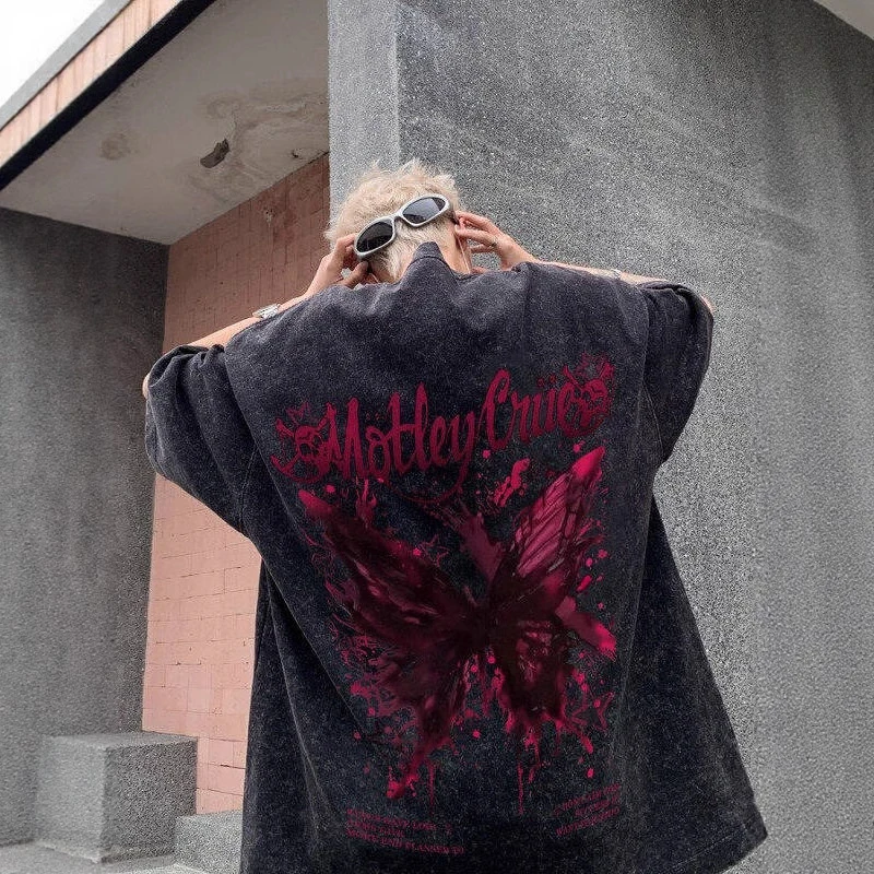 水洗做旧ins短袖t恤冬季男夏季潮流重磅圆领五分袖青少年百搭上衣