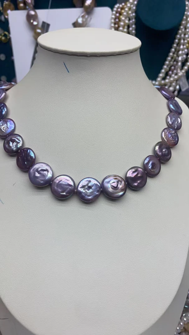 圆饼珍珠紫色巴洛克项链时尚气质