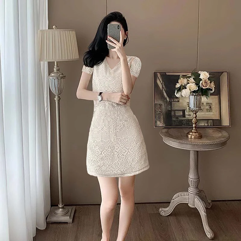 Y【秀装敏姐】【有里布】23025夏装名媛蕾丝短裙透气修身显瘦裙D2566