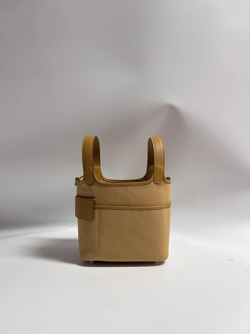 【孤品捡漏-帆布菜篮子芝麻色】进口皮料单肩斜挎真皮女包No退No换