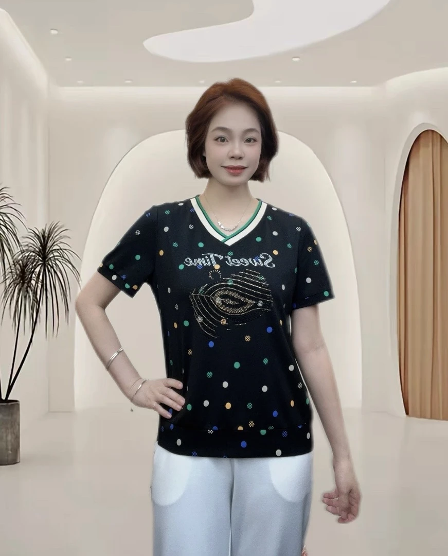 25年夏季新款休闲短袖女小衫大码宽松气质时尚百搭半袖春夏印花