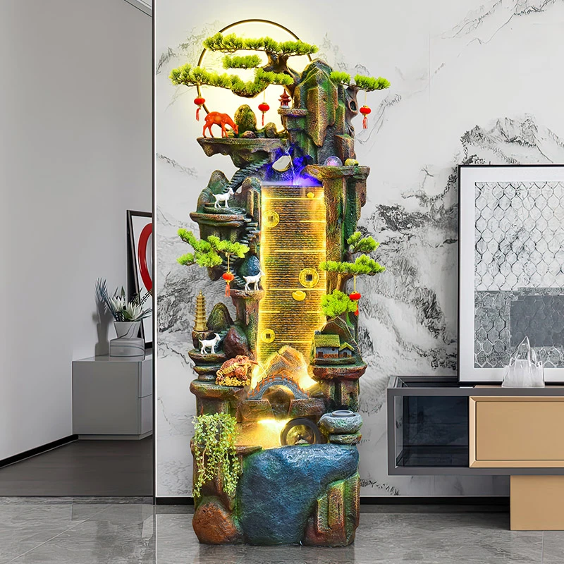 瑞然中式假山流水喷泉循环水茶室装饰摆件招财风水流水摆件循环水