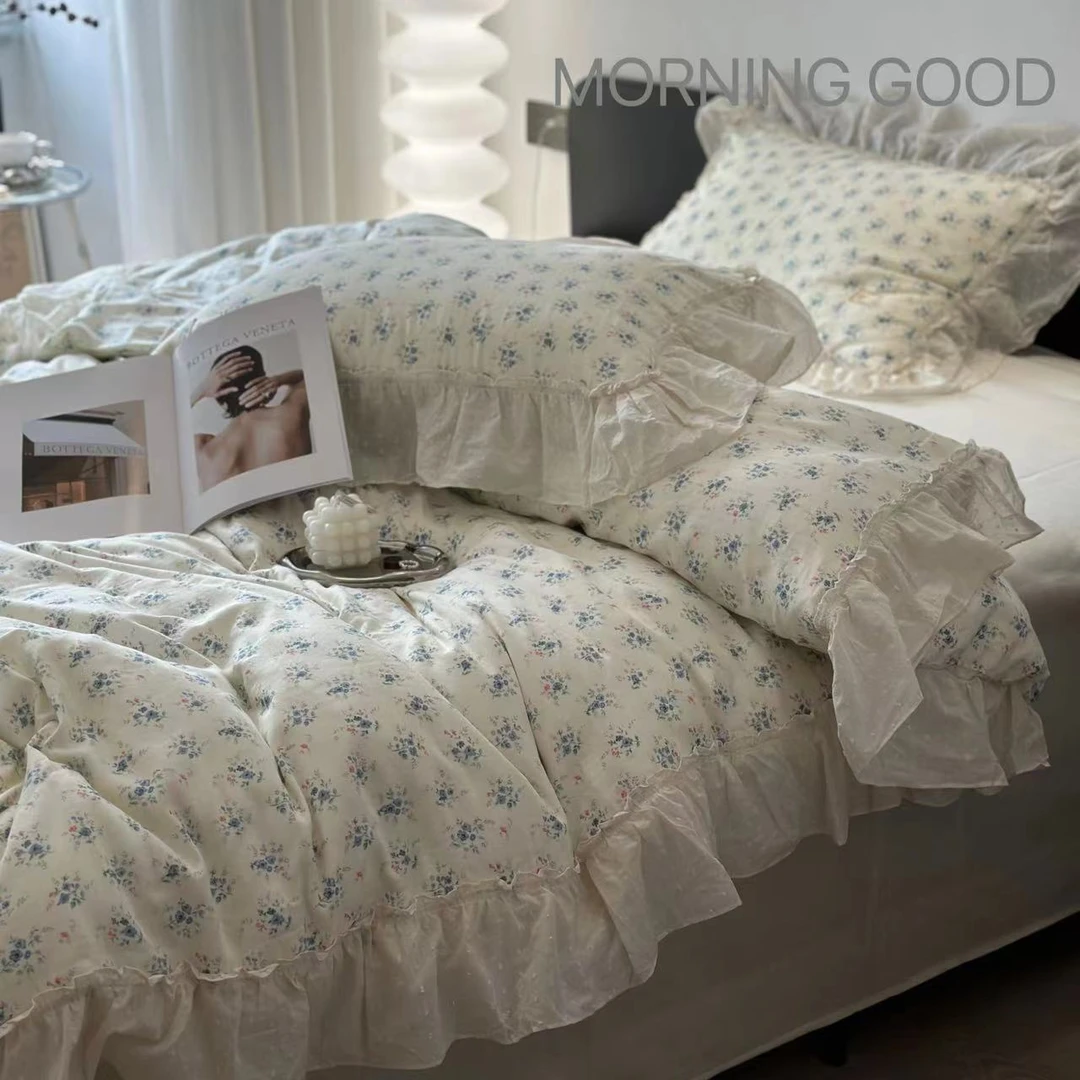 【MORNINGGOOD】气质小法高档印花全棉双层纱简约高级四件套