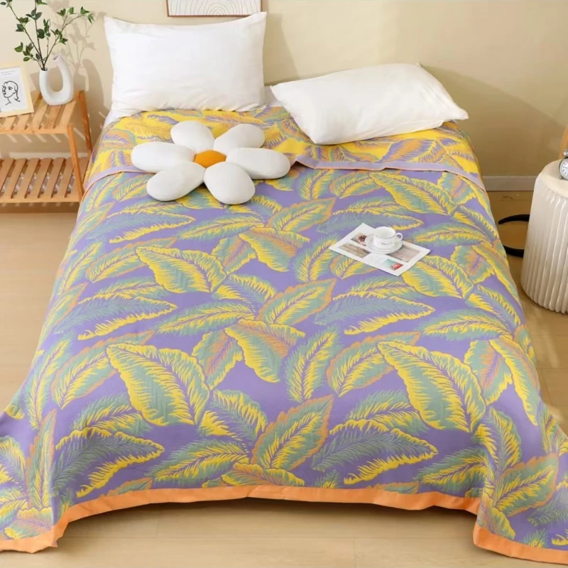 【紫色鸢尾花】多功能亲肤精梳纯棉纱布盖毯