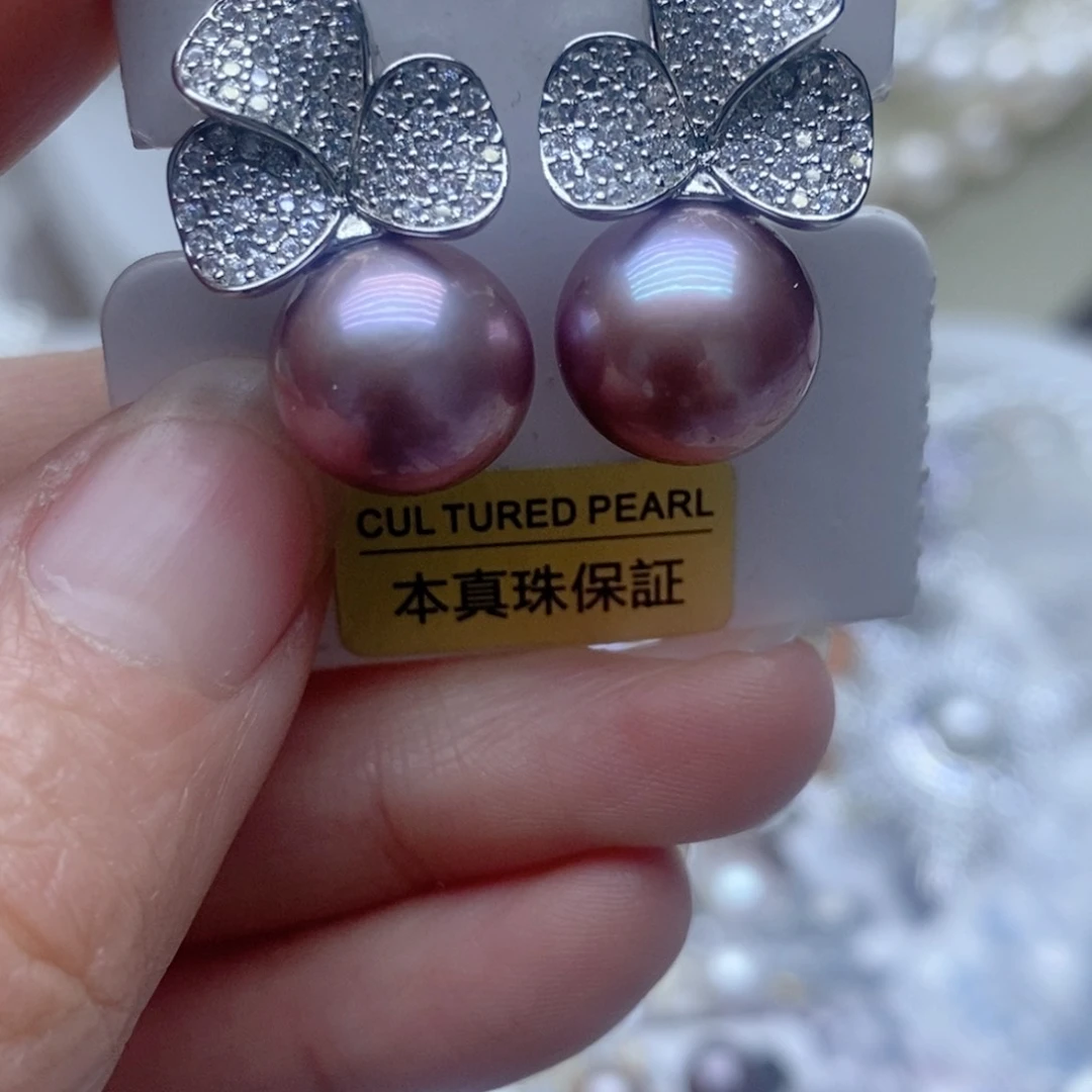 银S925镶嵌耳钉淡水珍珠