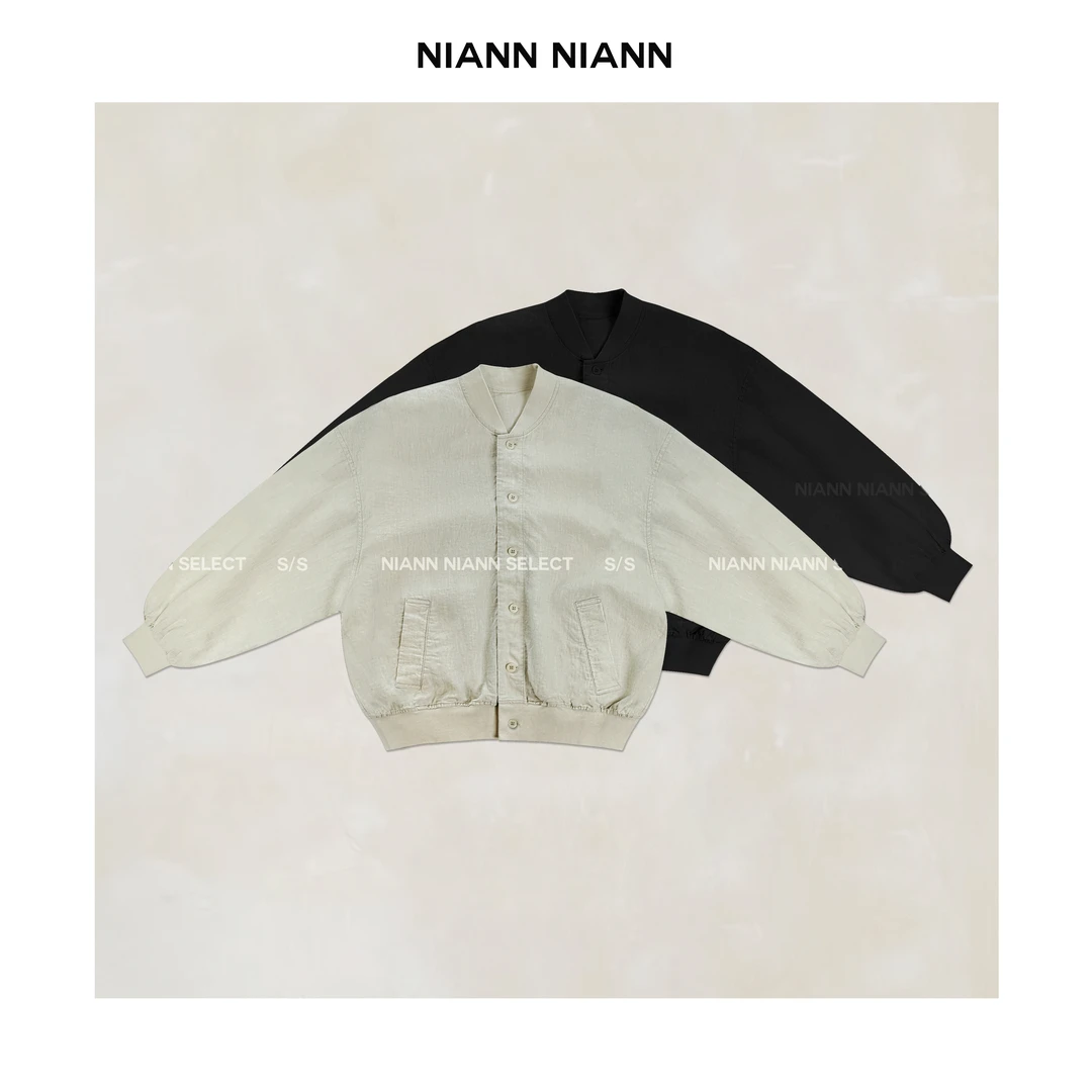 NiannNiann 新款小众女装肌理感休闲立领系扣亚麻外套15290
