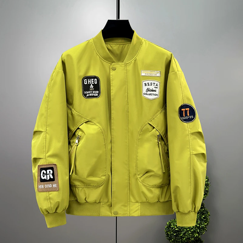 360斤男士春秋新款宽松棒球服外套上衣大码潮牌美式重工刺绣夹克