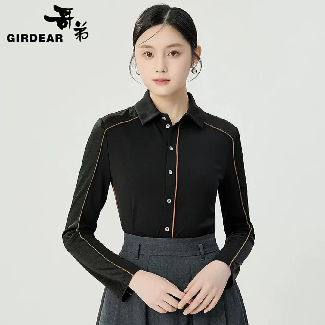 哥弟品质女装经典百搭舒适精致翻领立体拼接设计衬衫1301037