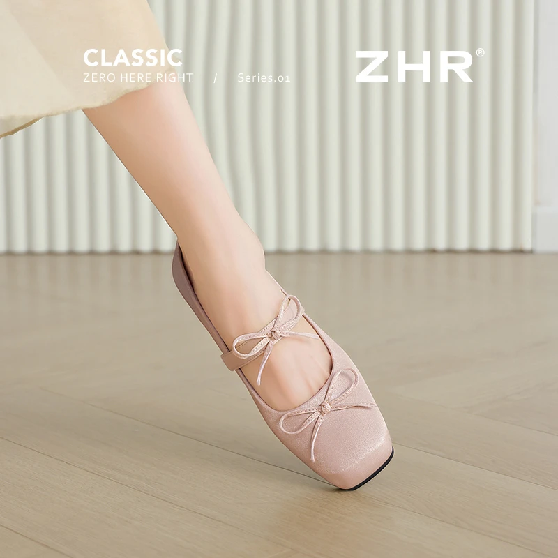 ZHR玛丽珍鞋女款2025夏季新款蝴蝶结法式芭蕾风方头浅口外穿单鞋