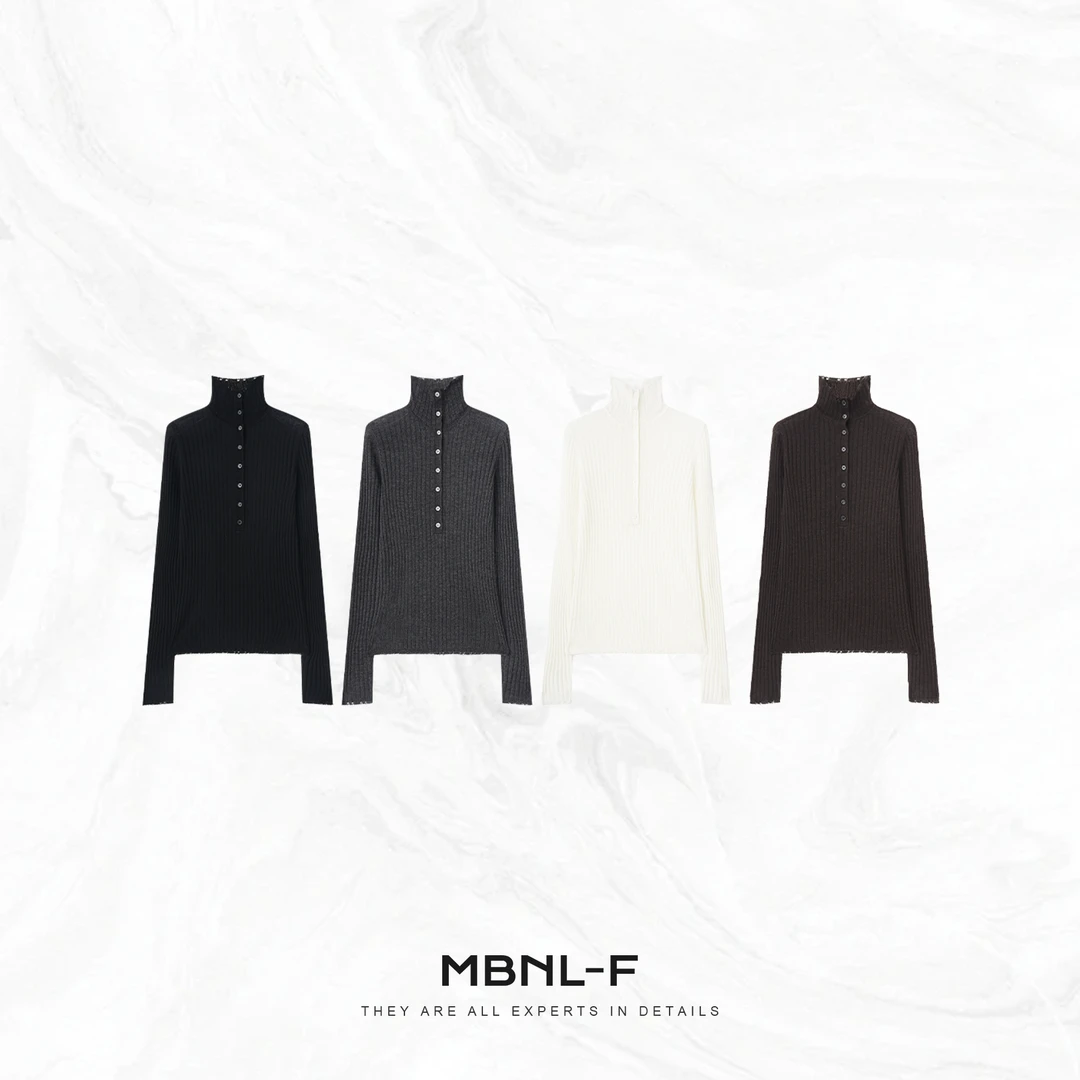 MBNL-F“莫里斯本” 绵羊毛定织肌理坑条高领打底衫 秦磊XM-XMY8006