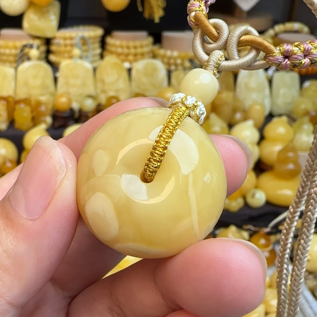 琥珀套链未镶嵌天然俄料浓蜡妖花蜜蜡平安扣吊坠
