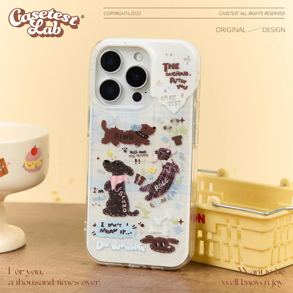 壳试验打滚狗狗双层适用苹果16 15 14promax手机壳可爱卡通新款