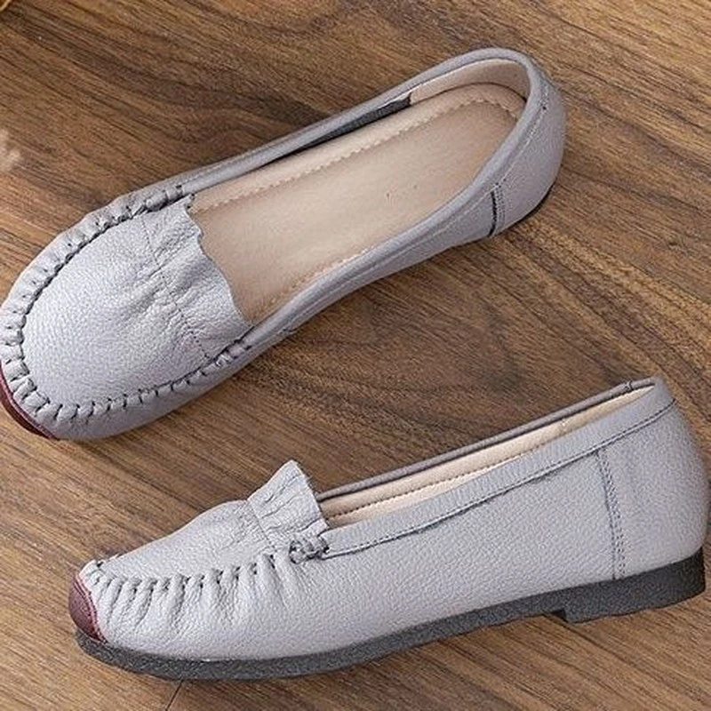 【万达撤柜】妈妈鞋软底真皮女鞋平底女单鞋真皮豆豆鞋休闲大码女